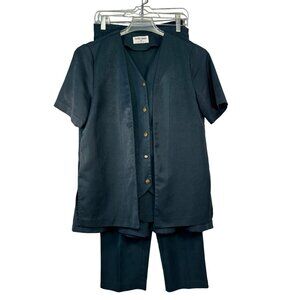 Alfred Dunner 3-Piece Suit Set With Elastic Waist Pants, Skirt  & Button-Up Top